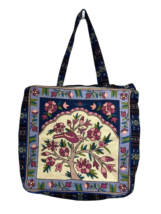 Handbags - Kashmiri Style Tree of Life Embroidered Tapestry Tote Bag